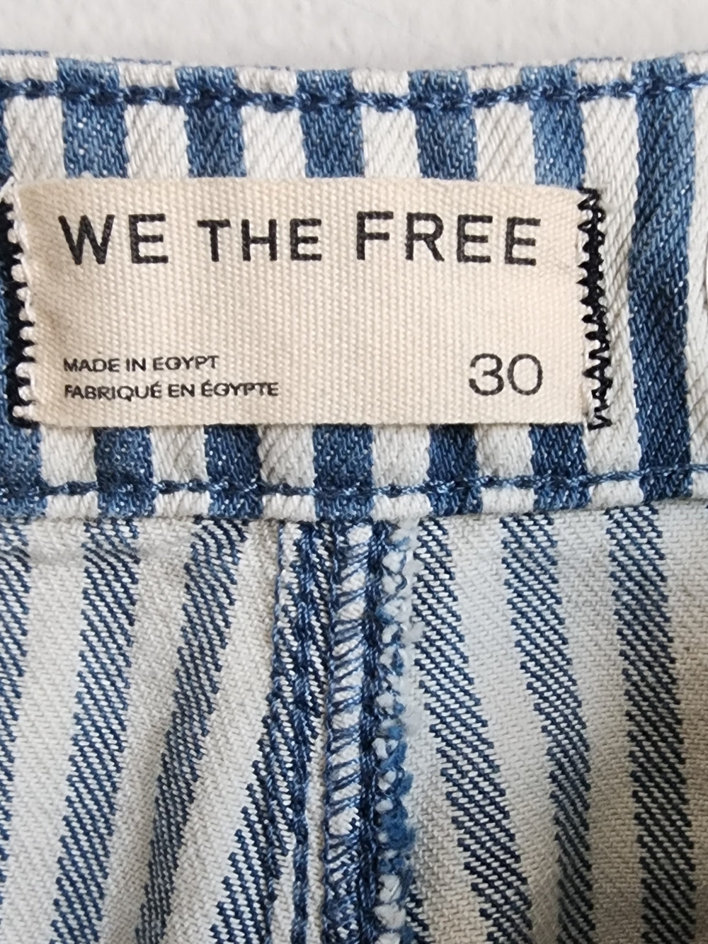 Free People Moxie Railroad Low-Slung Jeans Blue Stripe Patchwork Utility Size 30 - Picture 14 of 16